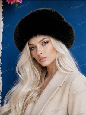 Winter Black Mink Fox Fur Hat NEW